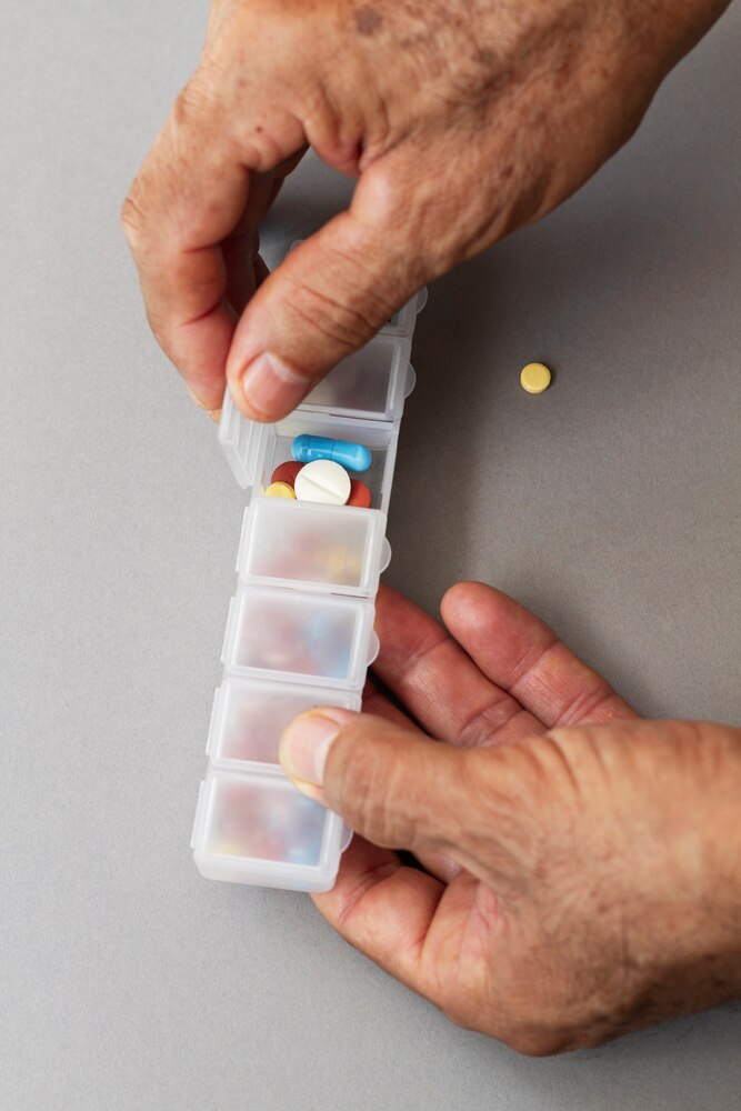 Pill box arrangement still life